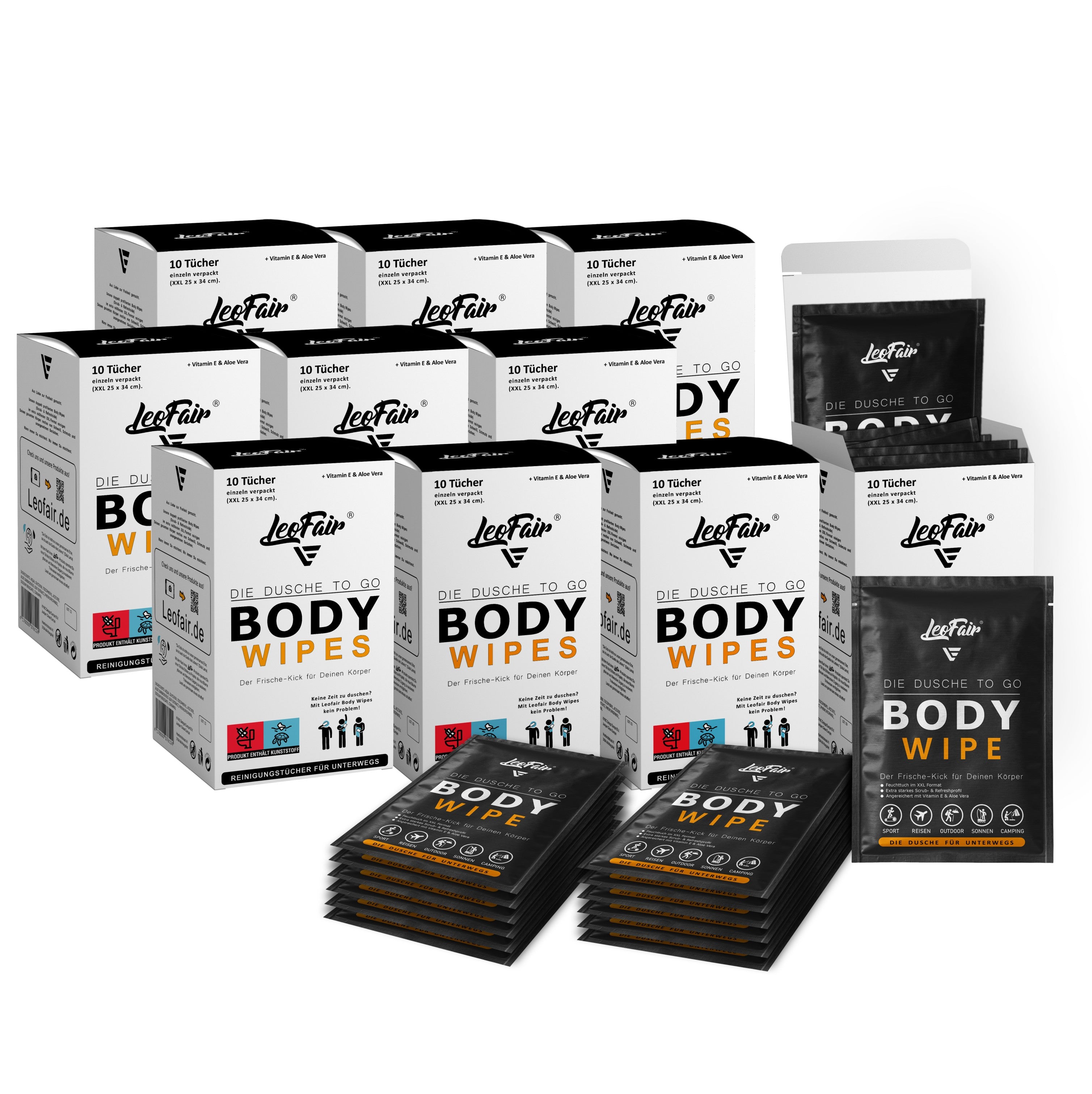 Leofair Body Wipes – 10er Pack großformatige Reinigungstücher für den Körper #Box_10er Pack